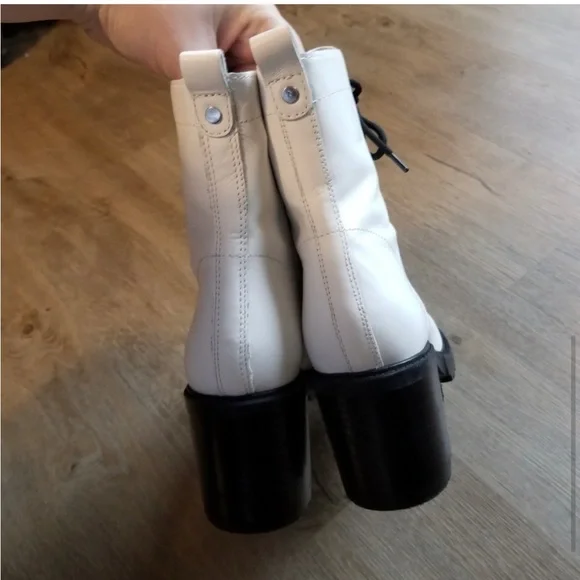 Marc fisher white leather heeled combat boots - Picture 2 of 7